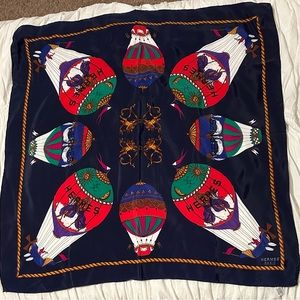Classic Hermes navy blue hot air balloon silk scarf